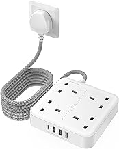 LENCENT 3M Extension Lead with USB C Port (3250W 13A), 4 Way Outlets Power Strip with 1 USB-C and 3 USB Slots, Multi Power Plug Extension with 3M Braided Extension Cord for Home Office- White