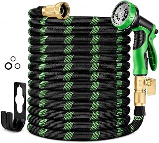 Expandable Garden Hose with Spray Nozzle | Kink-Free Flexible, Includes Hose Holder, Woven Outer Layer, Leak-Proof Fittings, Lightweight Design