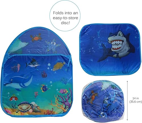 Miniatura 4 de Vokodo Tienda de campaña desplegable para niños con área de corral para playa, temática de animales marinos, plegable, para interiores y exteriores,
