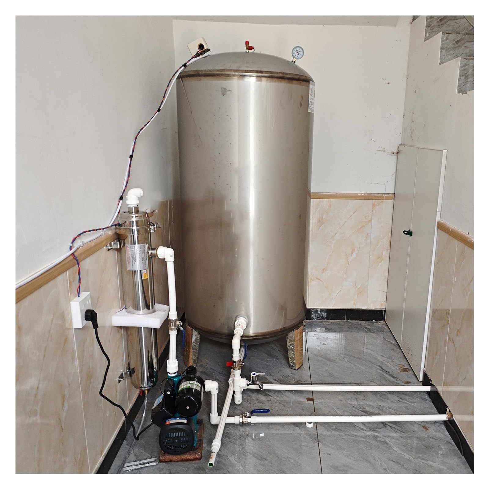 Tanque de PresióN de Pozo Tanque de presión de agua de pozo de acero inoxidable Independiente, Contenedores de almacenamiento de agua presurizada totalmente automáticos Para uso residencial(15.9Gal/60
