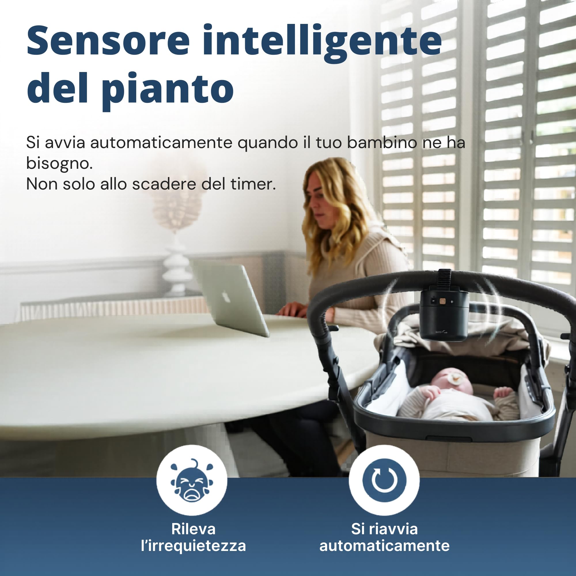 ZAZU ROXY Dondolo Elettrico per Passeggino – Movimento Automatico 40 Minuti, Sensore di Pianto, Intensità Regolabile, Portatile, Ricaricabile USB, Resistente agli Schizzi IPX1