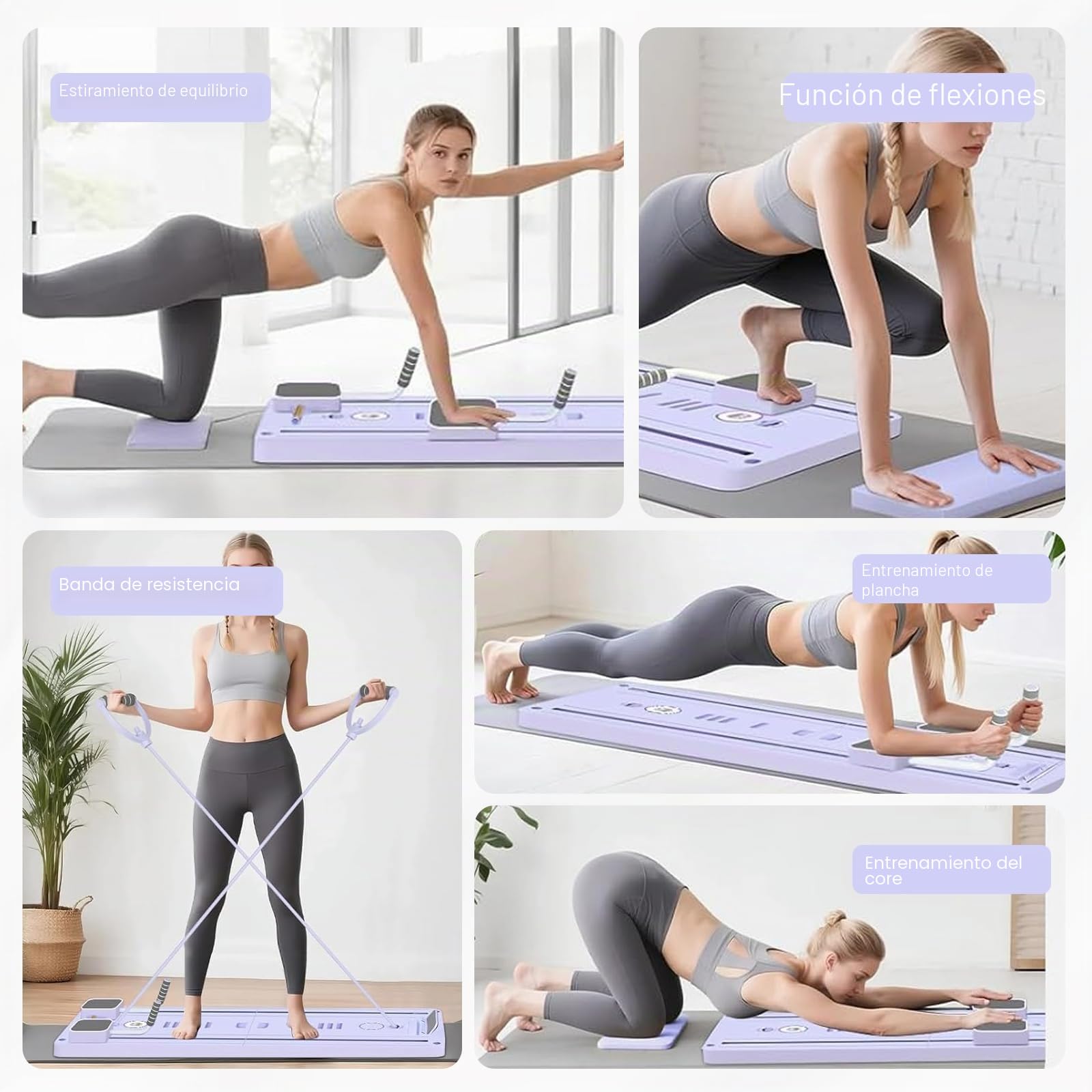 Tabla de Pilates para el hogar, 5 en 1, Plegable, Mini Tabla reformadora de Pilates, con Temporizador para núcleo, Cintura, Pierna, Brazo y Entrenamiento de Espalda, 2025, reformador