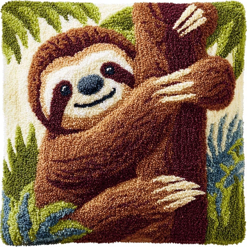WallustrioaW Latch Hook Kits DIY Throw Pillow Cover,Animal Sloth