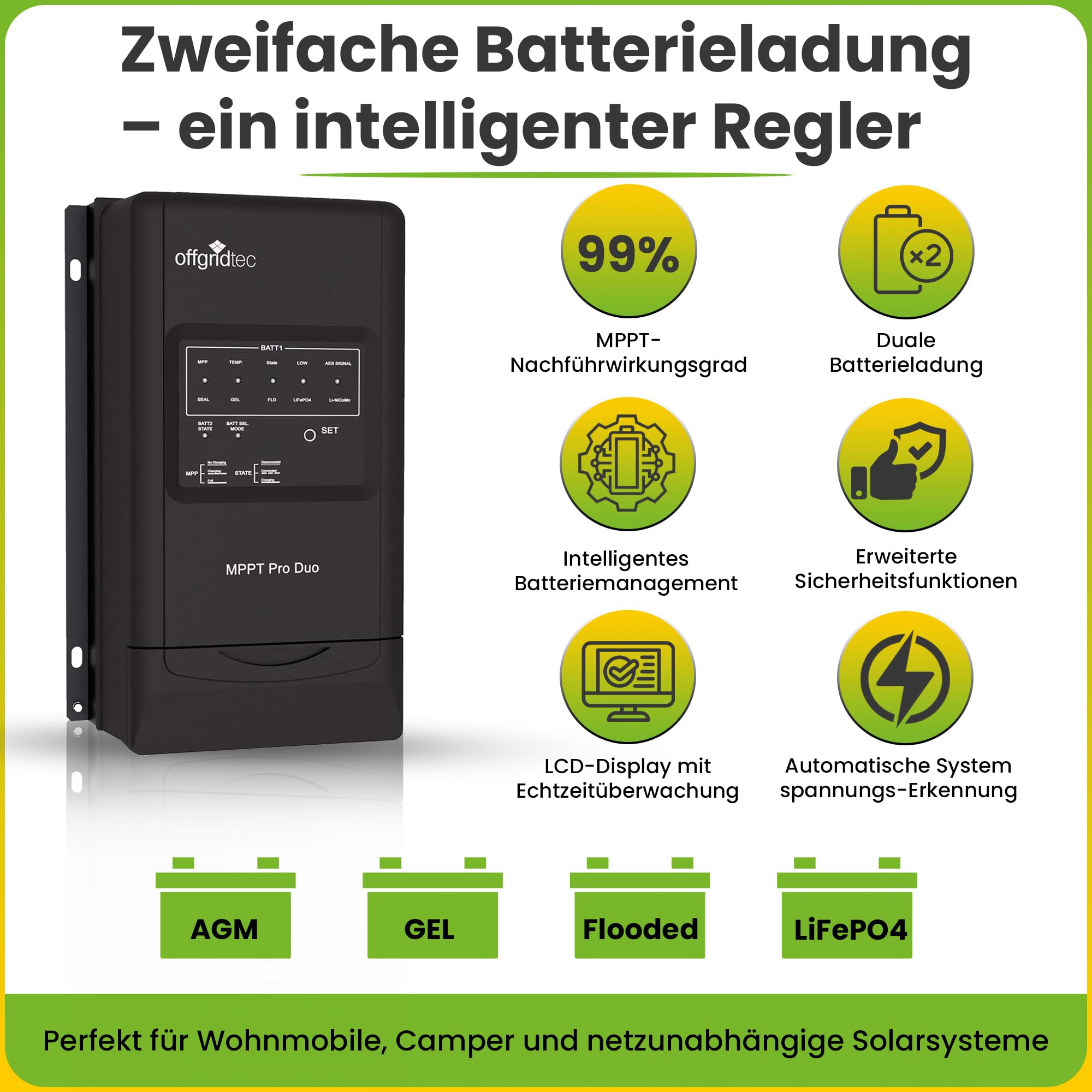 Offgridtec© 300W MPPT 12V Wohnmobil Komplettset EBL-Option mit Hochleistungspanels MPPT Regler und Installationsmaterial