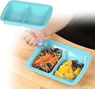 Ehucon Adaptive Melamine Divided Plate for Tremors,Elderly,Parkinsons to Self-Feeding,Non-slip and Weighted Dinnerware (Two-compartment plate)