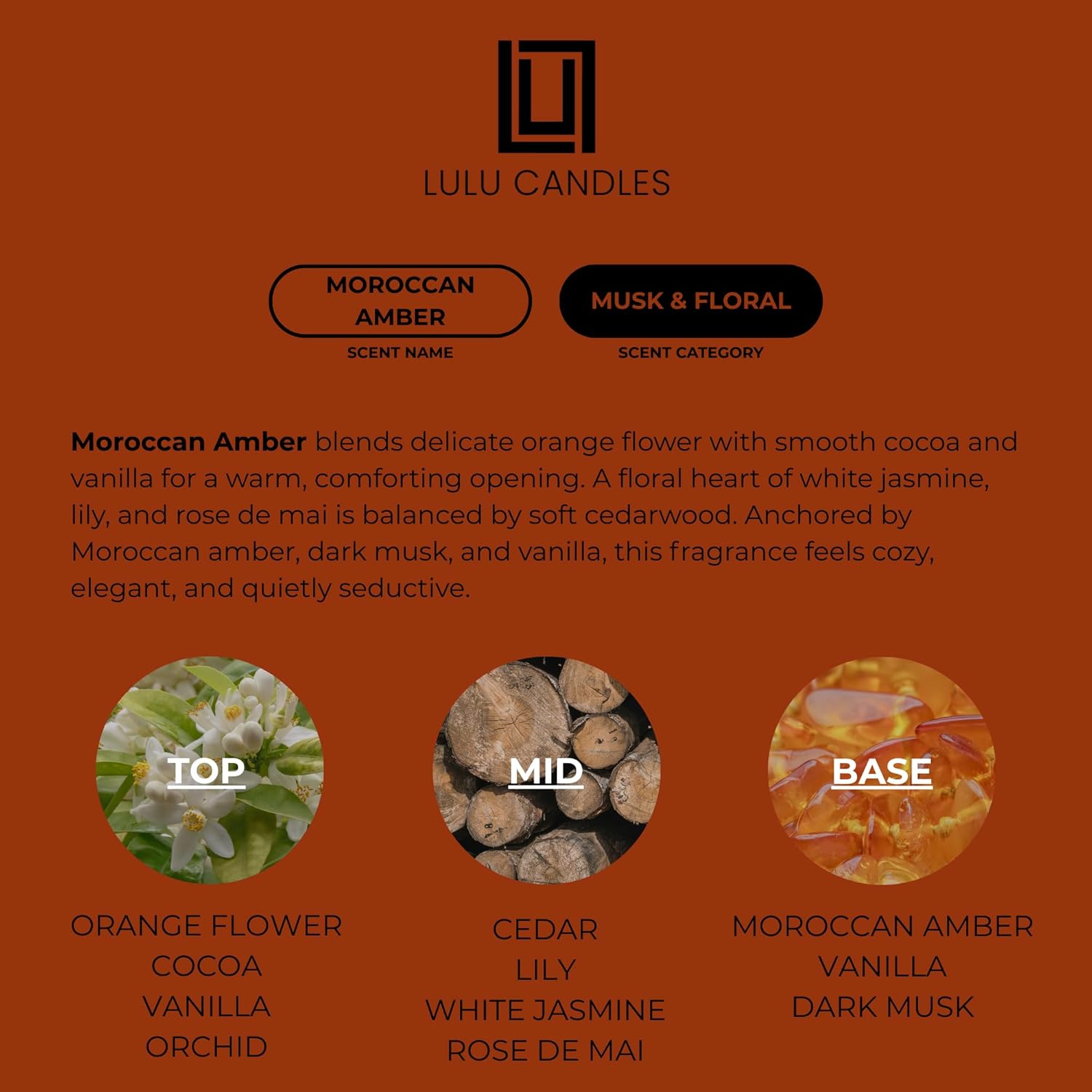 Lulu Candles - Moroccan Amber - Luxury Fragrance Oil for Waterless Cold Air Diffusers - Aromatherapy Fragrance Oil Blend for The Home or Office – Smells Clean & Musky - 120mL, 4.0 fl oz