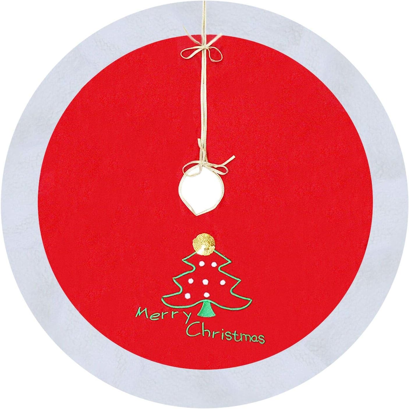 Mosoan 40" Red and White Christmas Tree Skirt with Embroidered “Merry Christmas” and Christmas Tree Sign - Traditional Velvet Holiday Christmas Decorations - 40 inches