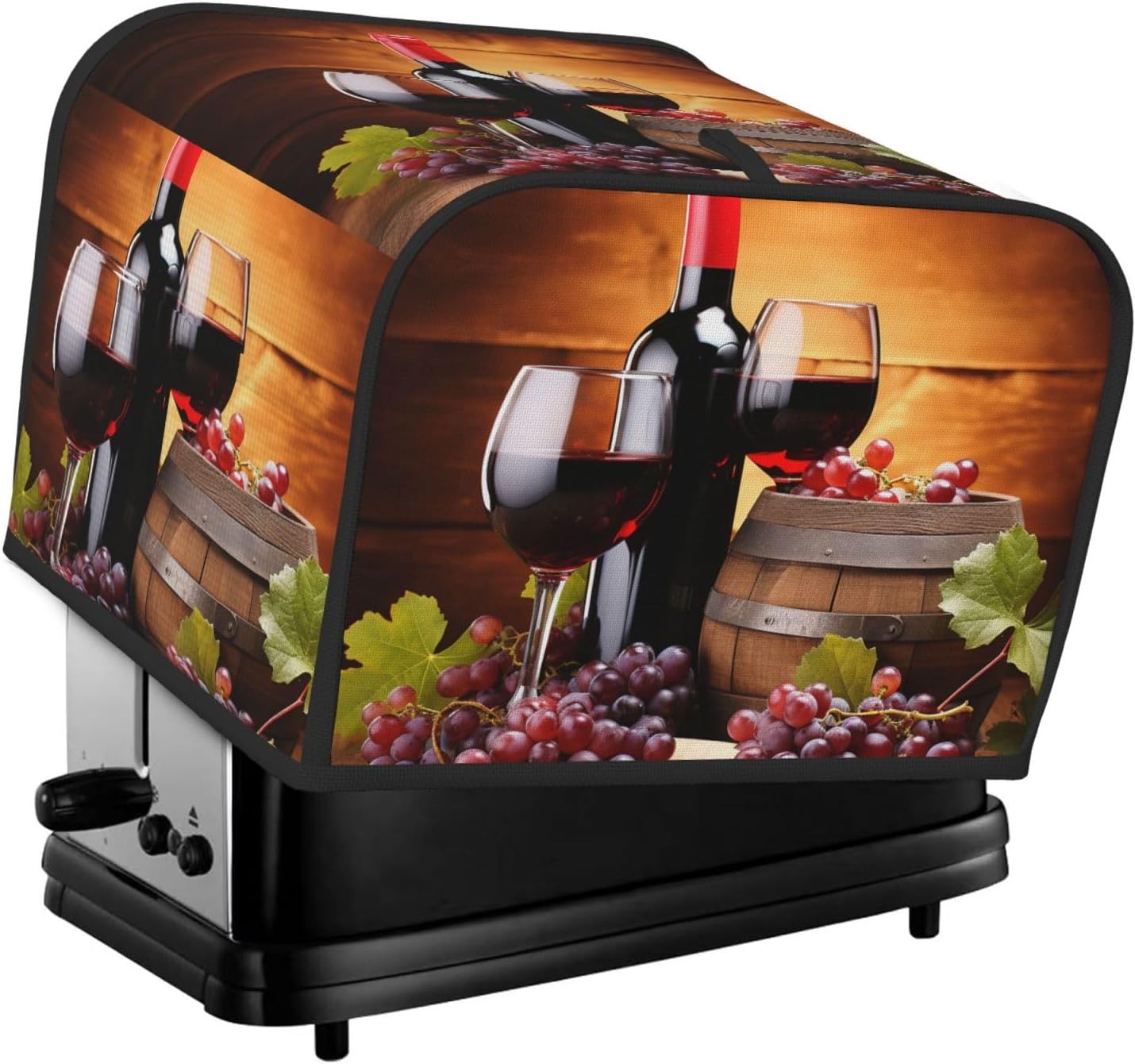 Red Wine Glass Grapes Theme 4 Slice Toaster Cover Wide Slot Dustproof Cap Bread Maker Fingerprint Bakeware Protection Kitchen Appliance Cover Toaster Bag