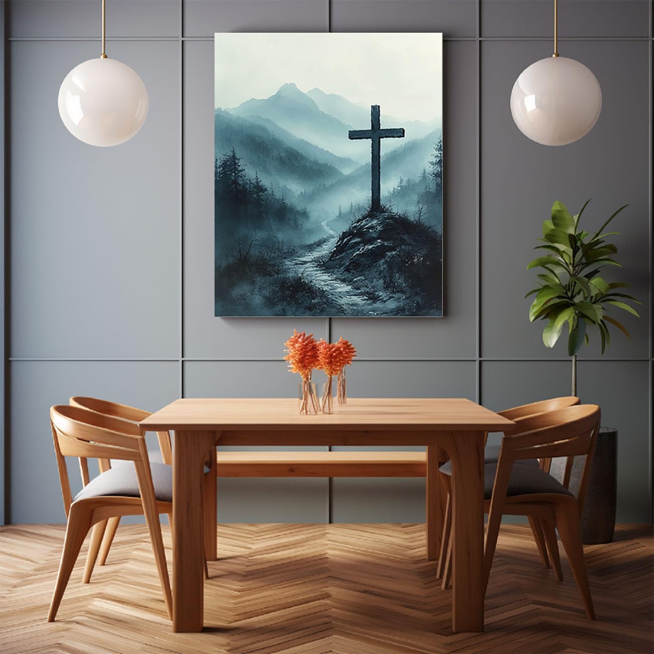 WIKEO Mural de Jesús Cuadro Mural de la Cruz Abstracta de Jesús Imagen sobre Lienzo Arte de Pared Cuadro Decoración,Cartel nórdico e Impresiones Murales Salón（Gray 5-40x60cm Enmarcado