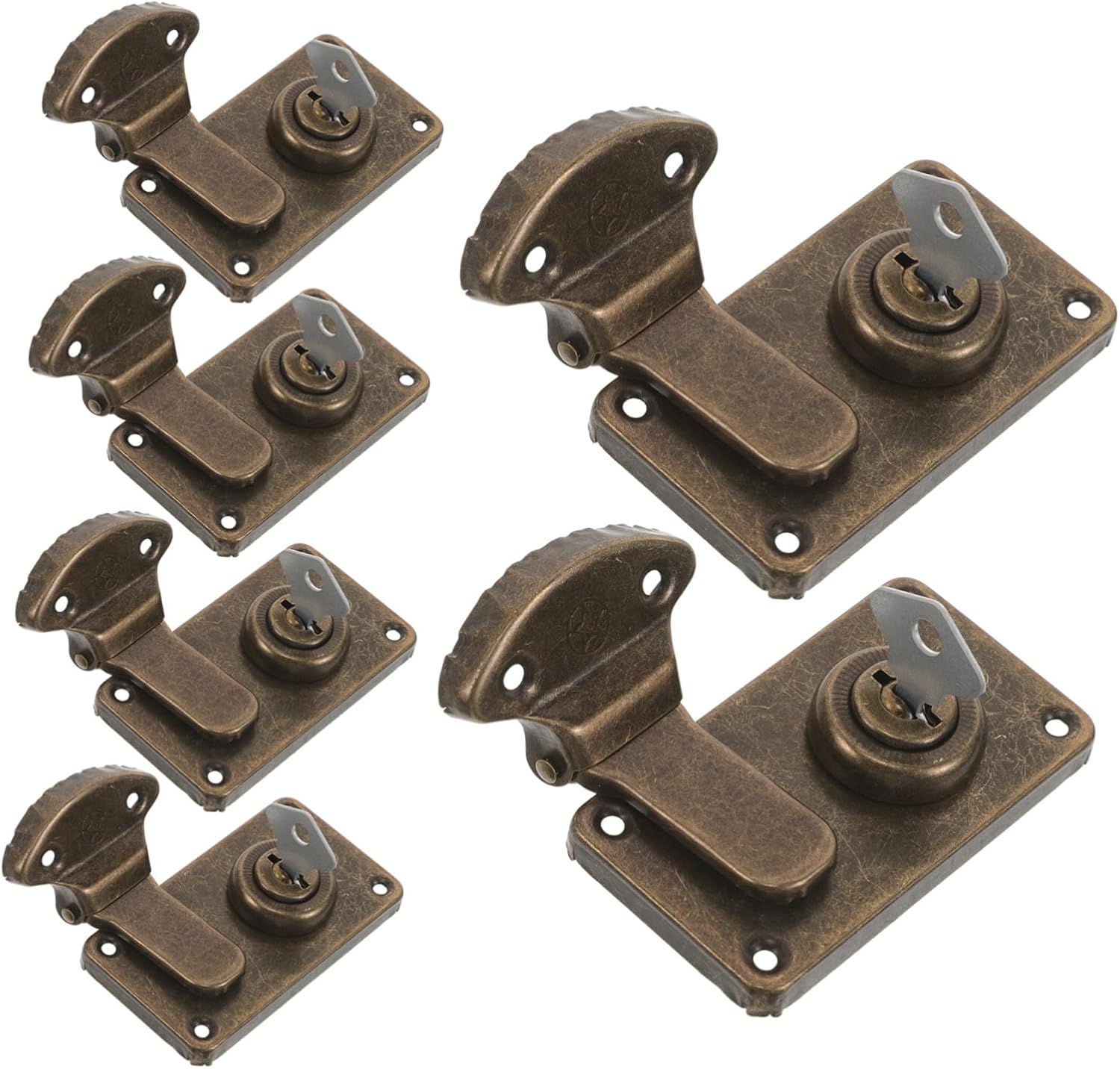 GANAZONO 6pcs Vintage Style Luggage Locks Set, Small Retro Lock Clasps with Dark Bronze Finish, Left and Right Hasp Latches for Suitcases and Wooden Travel Cases