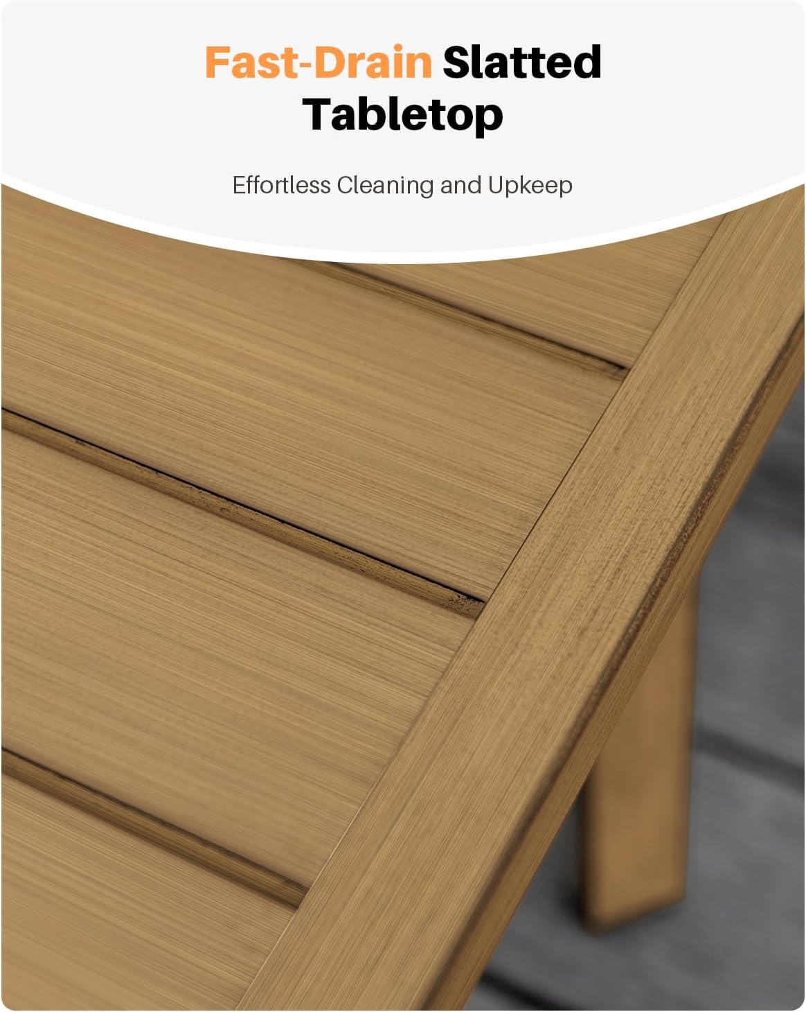 Patio Coffee Table, Never-Rust Aluminum Outdoor Coffee Table with Wood Grain Texture, Modern Rectangle Garden Coffee Table with Slatted Tabletop for Porch, Decks, Indoor, Balcony, Teak | Never-Rust, Wood Grain Texture, Slatted Tabletop