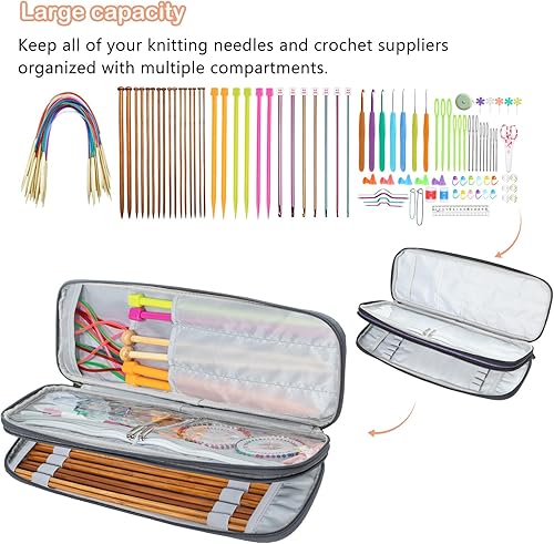 Miniatura 5 de MYBAGZING Estuche para agujas de tejer (hasta 14 pulgadas), organizador de agujas de tejer, estuche de gancho de ganchillo vacío - Organizador de