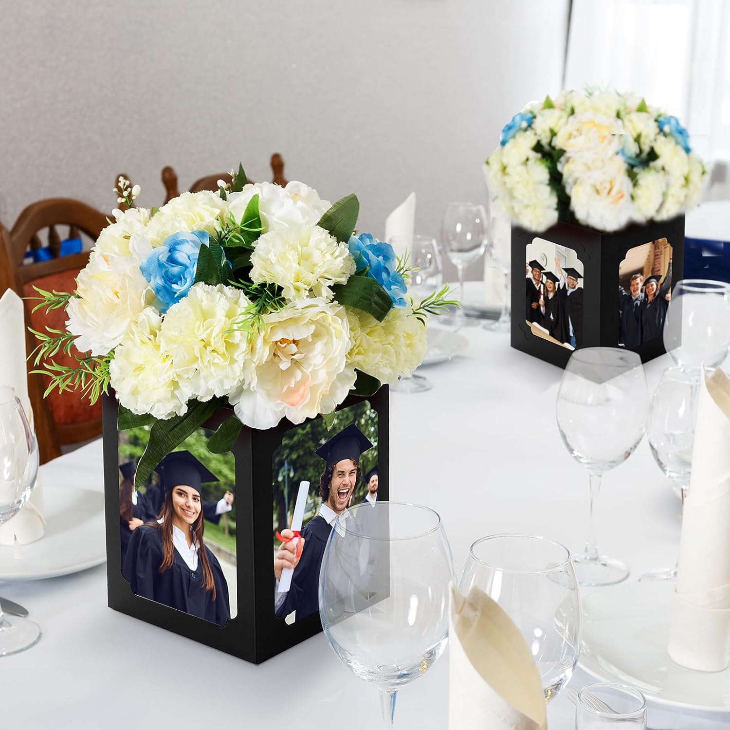 Spiareal 12 Pcs Graduation Box Centerpieces for Table 6/7 Inch Photo Display Congrats Grad Party Favor Gift College Picture Box Photo Props Frame for Graduation Table Decoration(Black)
