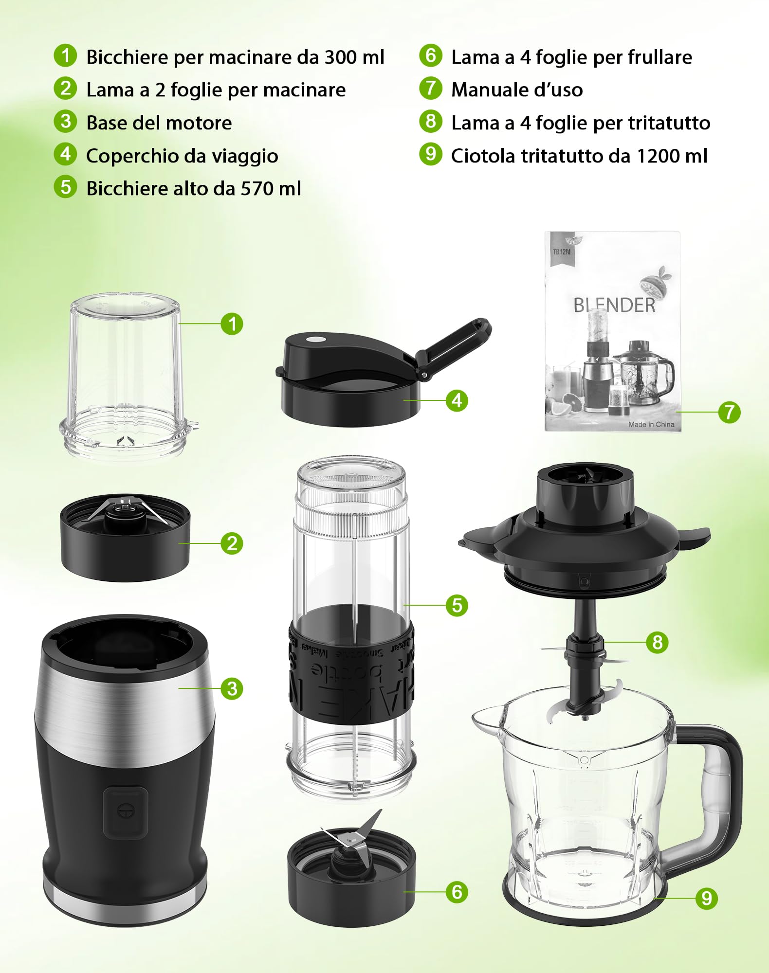 Frullatore, 700W Blender Frullatore Tritatutto Elettrico/Macinino con 570ML Bottiglia, Portatile Frullatore Smoothie per Frutta Verdura Fare Succhi Frullati, Senza BPA