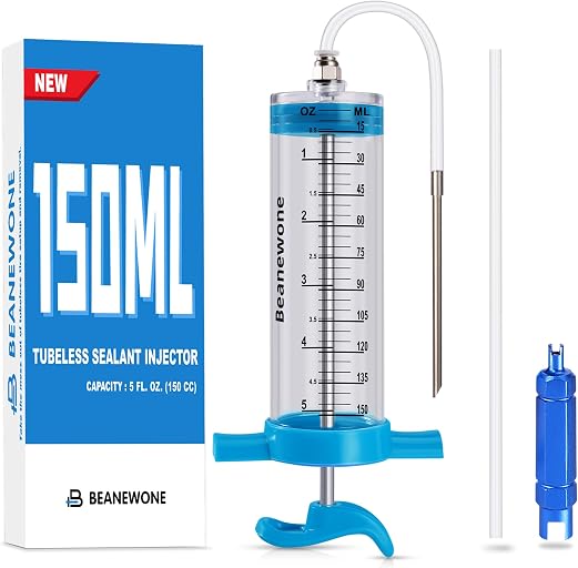 Tubeless Sealant Injector, 150ml Tire Sealant Injector for Stans Tubeless Sealant and Other NoTubes Tubeless Tire Sealant, and a Valve Core Remover Tool is Included Gratuitously