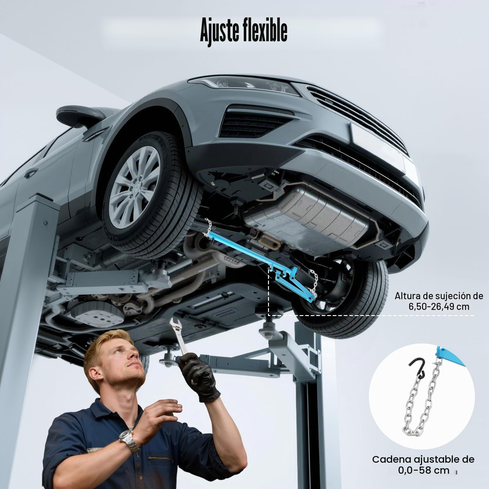 Juego de herramientas para brazo de suspensión, 500 kg, extractor de rótula ajustable con cadena, herramienta para amortiguador y reparación de ejes, universal para coches y camiones (azul)