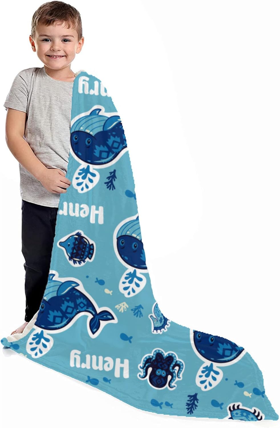Personalized Baby Blankets with Names,Custom Blankets with Name for kids,Customized Ocean Whale Blankets with Name for Adult,Personalized Gifts for Birthday Christmas Valentines Day Gift（40"W x 50"L）