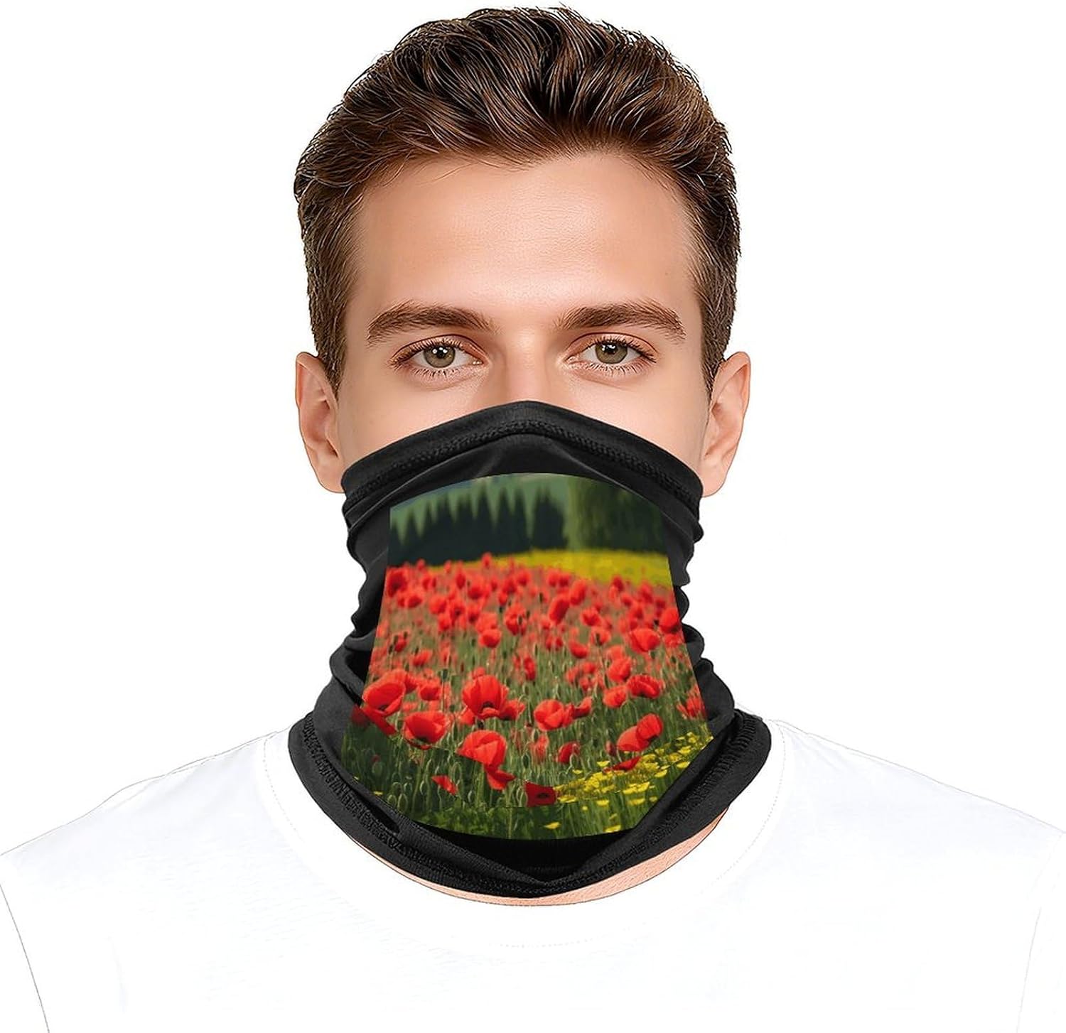 Red Poppy Field Farm Meadow Landscape Face Mask for Men Women,Neck Gaiter Sunscreen Breathable,Face Cover for Skiing Fishing Hiking Cycling