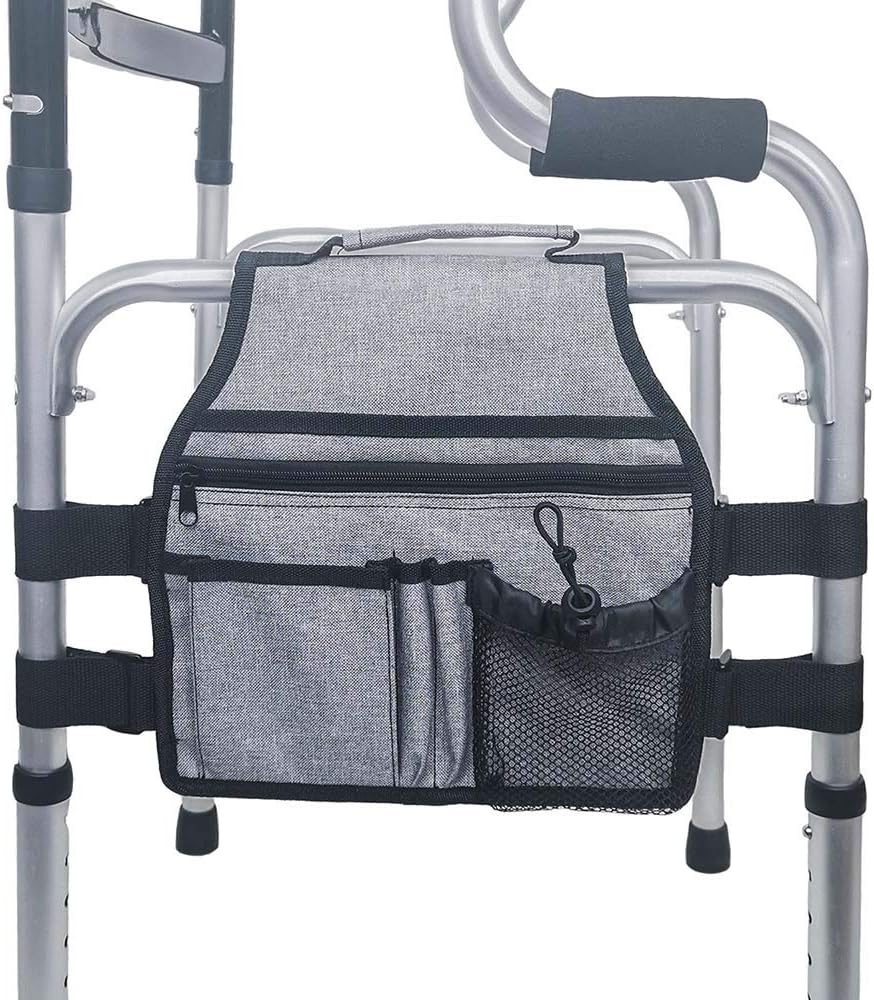 Double Side Walker Bag Hand Free Storage Bag Pouch Wheelchair Pouch for Rollator, Wheelchair, Folding Walkers - Keeps Necessities Accessible and Organized