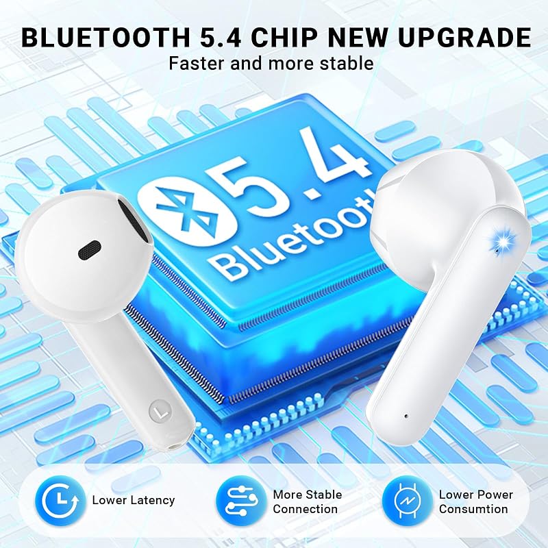Wireless Earbuds, Bluetooth 5.4 Headphones with 42H Ultralight Ear Buds,Bluetooth Earbuds with 4 ENC Noise Cancelling Mics, HiFi Deep Bass Dual LED Display USB-C, Waterproof Earphones for Android iOS image 3