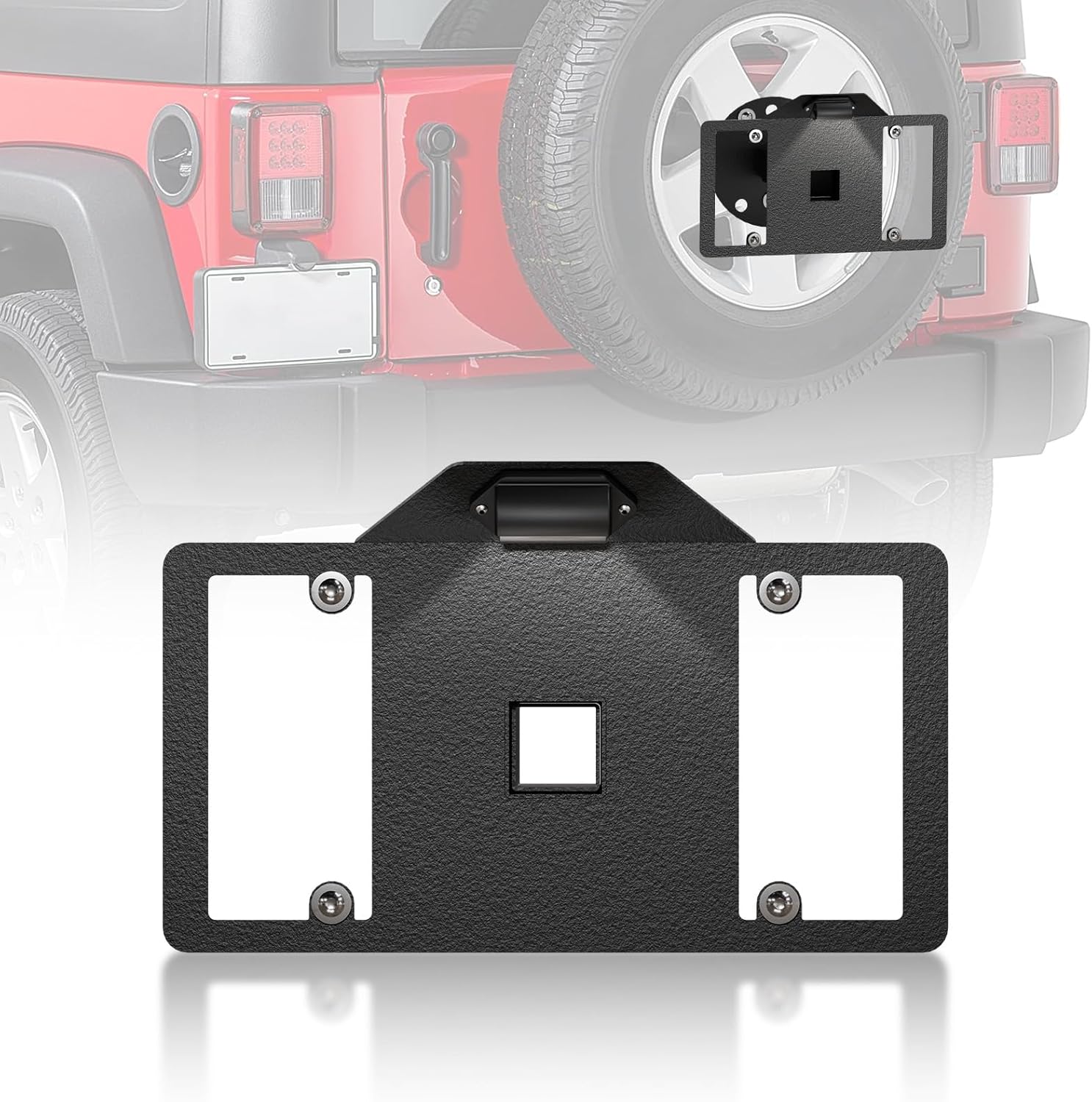for Wrangler JK TJ LJ YJ Spare Tire Mount License Plate Frame with LED Light Compatible with 1987-2018 Jeep Wrangler JK JKU TJ LJ YJ, Rear Wheel Mounting Licence Bracket Holder Relocation
