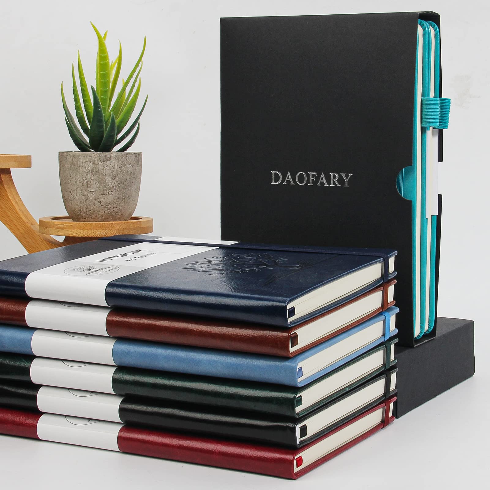 Daofary 2 confezioni di quaderni a righe con portapenne, formato A5, in pelle, con 160 pagine, carta spessa 100 g/m², copertina rigida per lavoro, donna, uomo, 21,3 x 14,5 cm