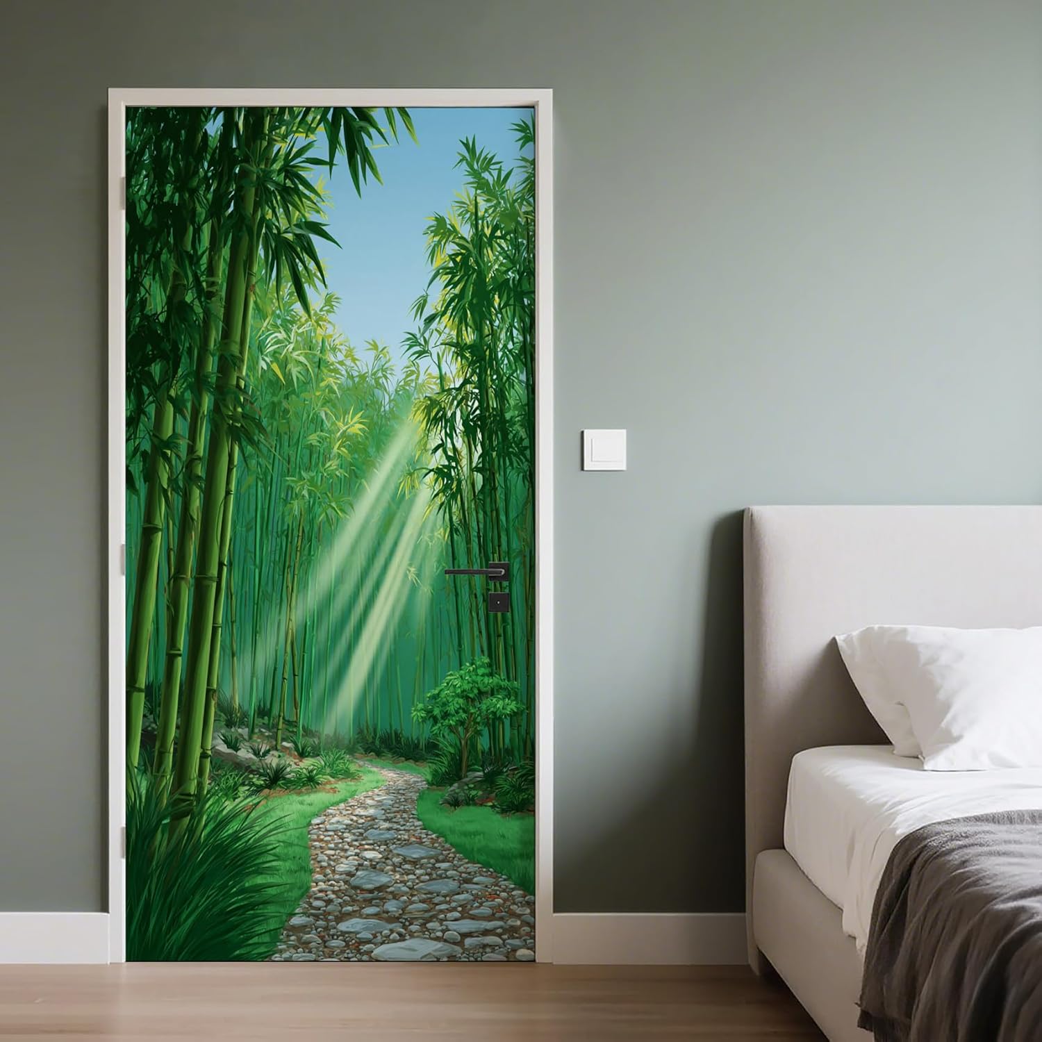 Zen 3D Door Stickers Murals Bamboo Forest Door Sticker Peel and Stick Massage Stones Spa Wallpaper Self-Adhesive Removable Murals for Bedroom Living Room Decor 36"x80"