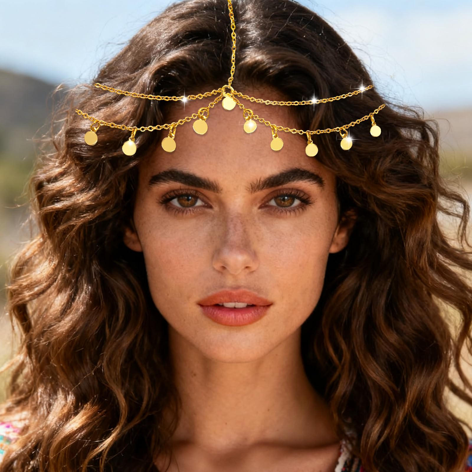 Amazon.com : Paradi star Boho Sequin Head Chain,Gold Prom  display picture 3
