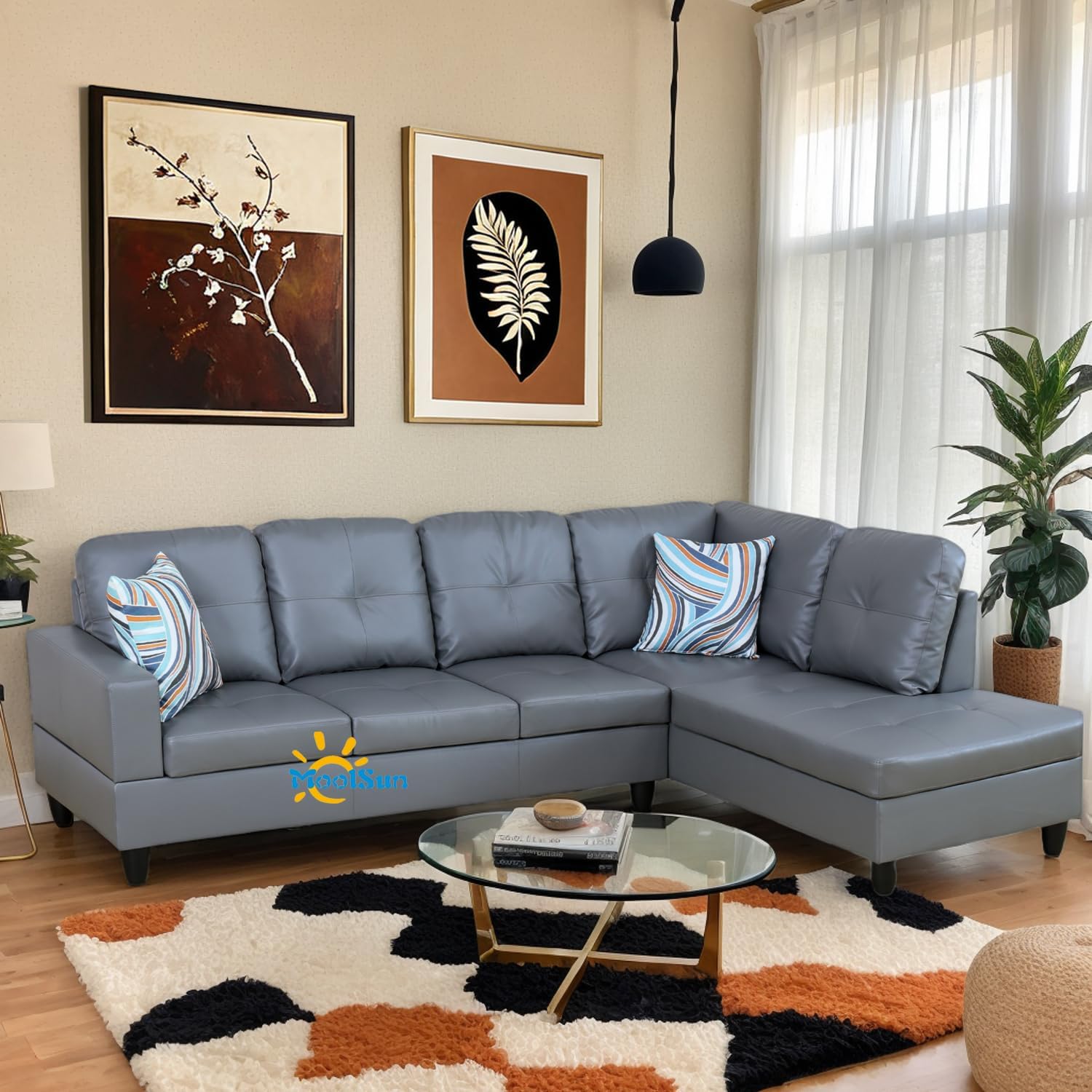 L-Shaped Combination Sofa Set, Luxurious Synthetic Leather Living Room Sofa, Suitable for Living Rooms, Bedrooms, Apartments, and Offices