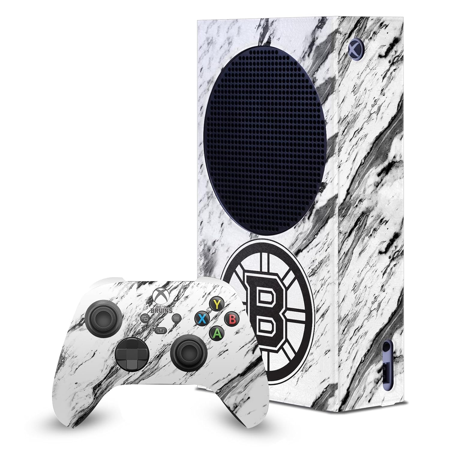 Head Case Designs Officially Licensed NHL Marble Boston Bruins Game Console Wrap and Game Controller Skin Bundle Compatible With Xbox Series S Console & Controller Bundle