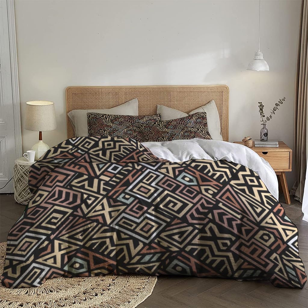 NIBAINLO 布団カバークリエイティブなトライバルスタイルの正方形パターン 肌に優しい ピーチスキン加工 掛け布団カバー 和式 洋式 あったか 布団カバーセット リバーシブル ホームステイ ホテル 家庭兼用