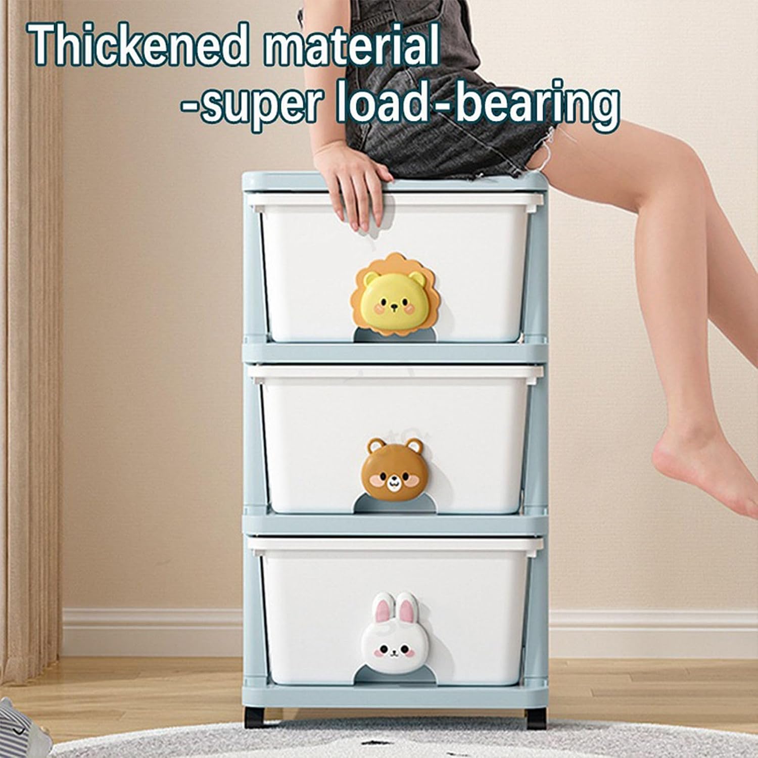 4-Tier Drawer Storage Rack, Cut Animals Flexible Mobility Wardrobe Storage Organizer Storage Rack With 4-8 drawers and Wheels, For Bedroom, Living Room, Dormitory (4-Drawer)