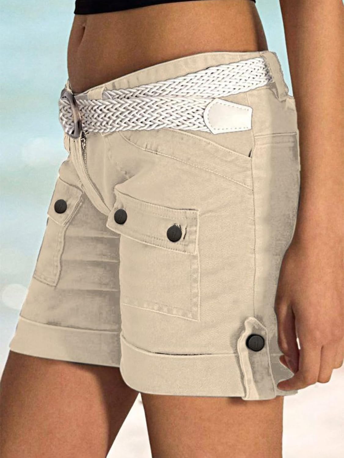 Flamingals Women’s Low Waist Cargo Shorts with Flat Pockets