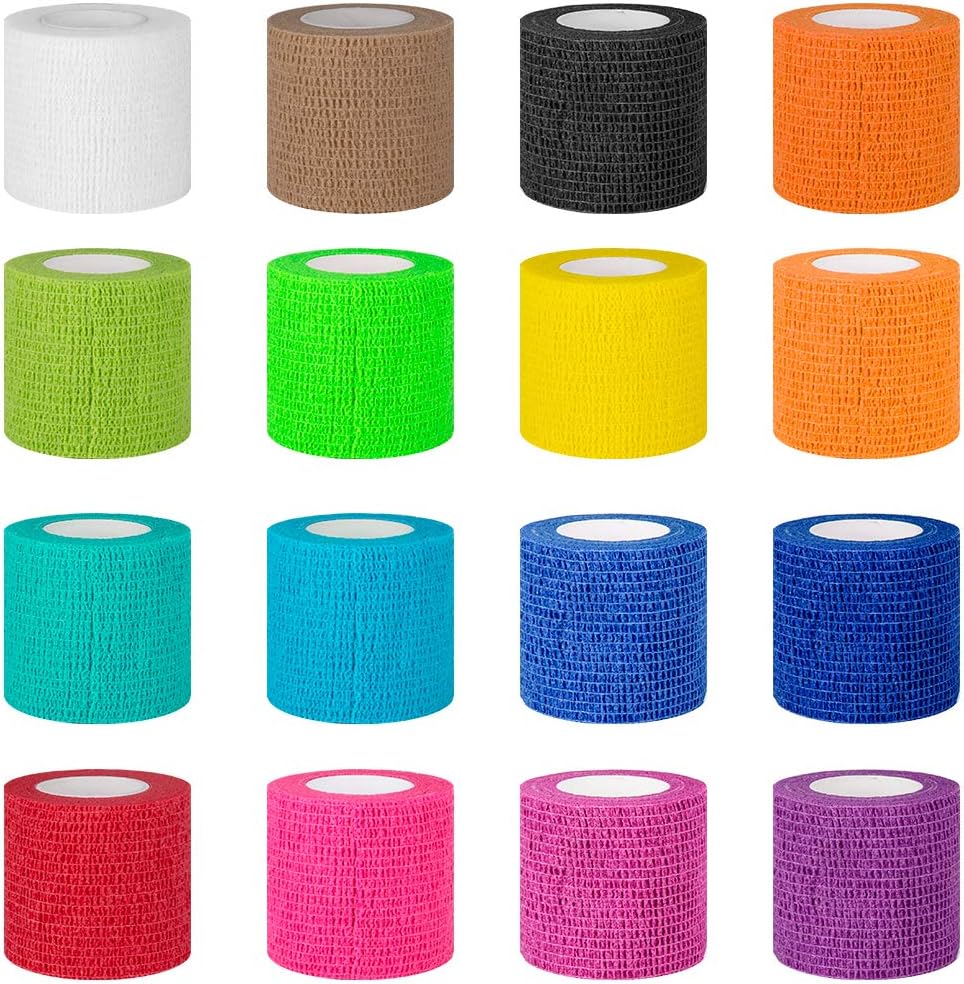 【16-Pack】 2”x 5 Yards Self Adhesive Bandage Wrap - Vet Wrap Self Adherent Wrap for Dogs Cats Horses Animals - Tattoo Grip Cover Wrap - Athletic Elastic Cohesive Bandage for Wrist Healing Ankle Sprain : Pet Supplies