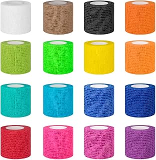 【16-Pack】 2”x 5 Yards Self Adhesive Bandage Wrap - Vet Wrap Self Adherent Wrap for Dogs Cats Horses Animals - Tattoo Grip Cover Wrap - Athletic Elastic Cohesive Bandage for Wrist Healing Ankle Sprain