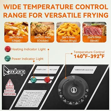 11.4QT/10.8L Electric Deep Fryer with Basket and Lid, 2500W Electric Fryer, Countertop Oil Fryer for French Fries, Onion Rings, Donuts, Temperature Adjustable 140-392F, Stainless Steel Single Tank