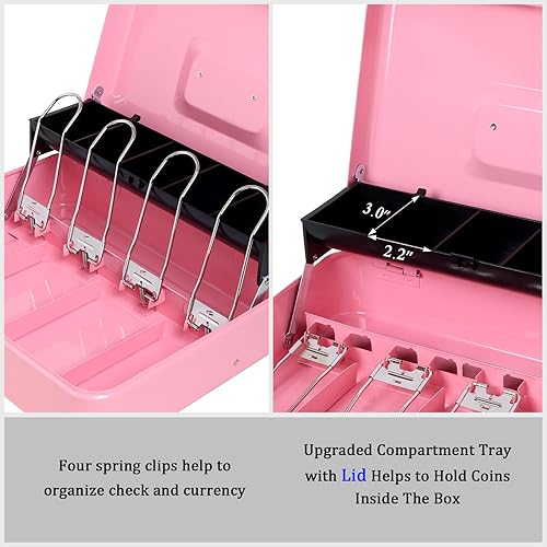 Vista 75 de Jssmst - Caja de efectivo de metal grande con bandeja de dinero,Caja de bloqueo Blanco con cerradura de combinación