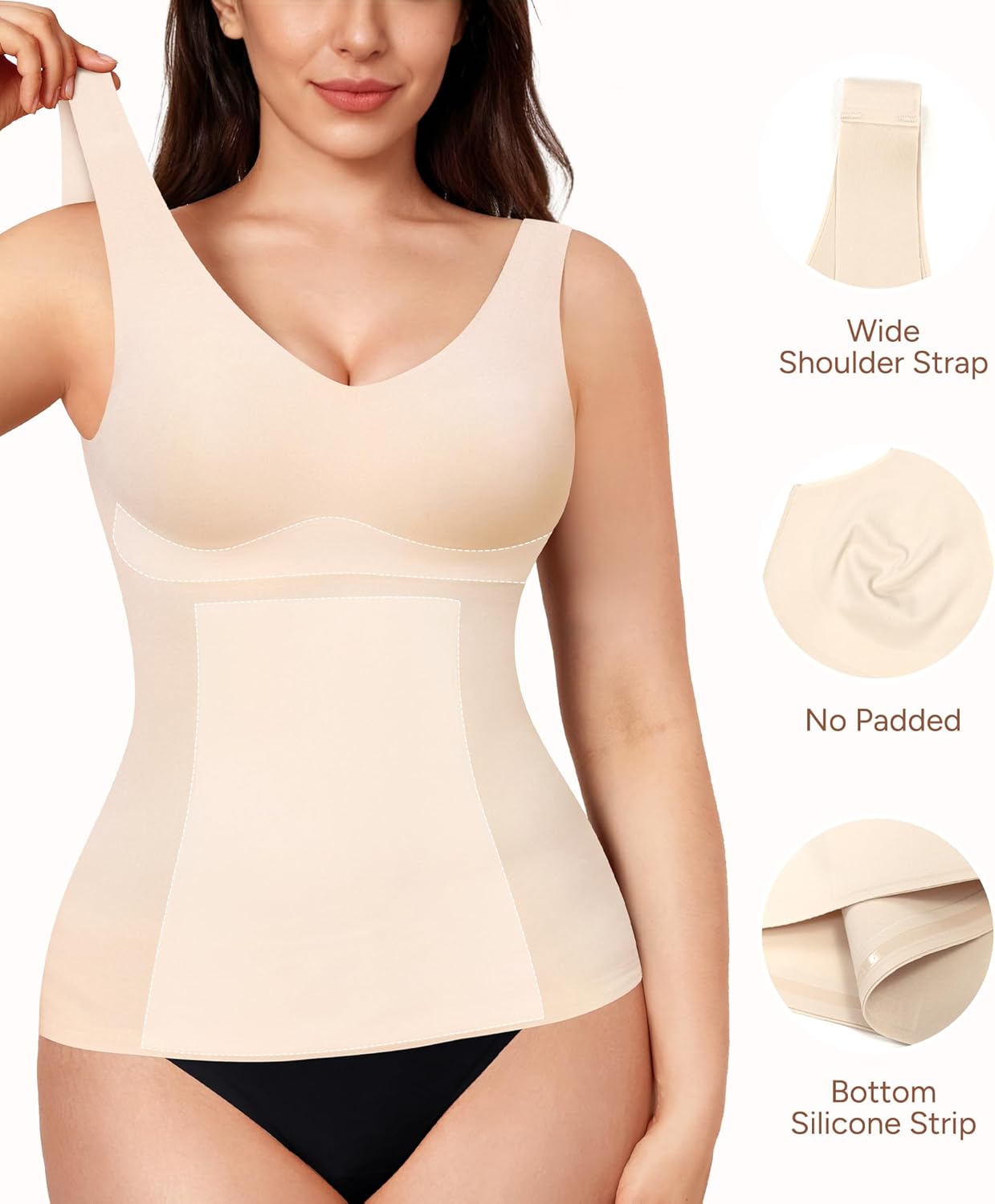 LANCS Compression Tanks Tops for Women Seamless Shapewear Vest Tummy Control V Neck Camisole Cami Tops - Image 3