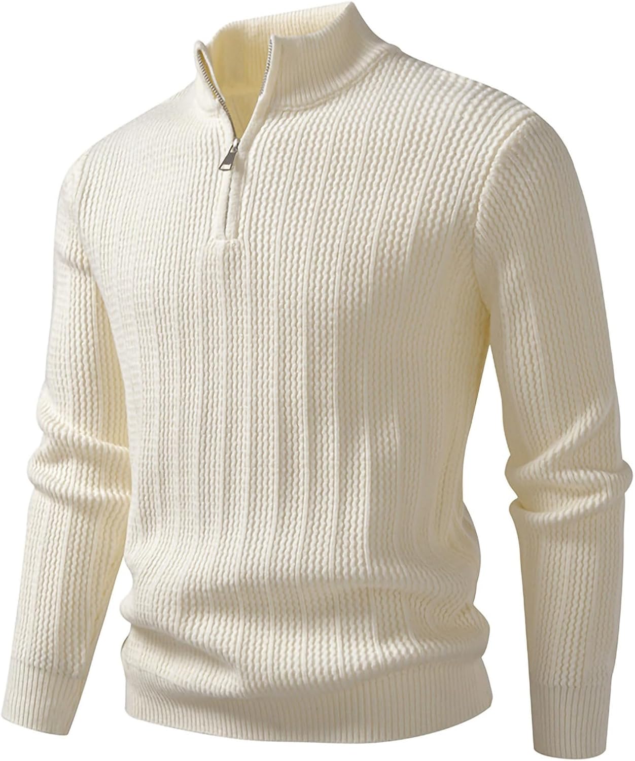 Men's Quarter Zip Sweater Slim Fit Long Sleeve Casual Pullover Shirts Knit Textured Mock Neck Sweaters Comfy Tops
