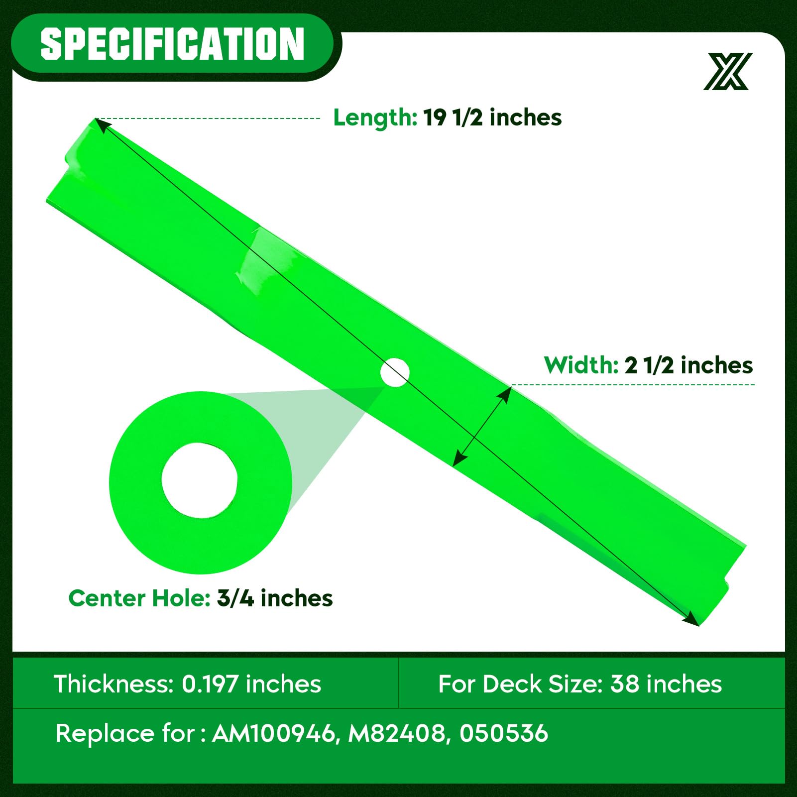 Youxmoto Cuchilla para cortacésped Lesco 050536, John Deere AM100946, M82408 LT155 LT166 LX172 LX173 LX176 LX178 LX188 S92 SRX95 STX38 SX95 355D F55D 10 F5. 25 GT235 GT242 LT133 LT150 Low Lift 2