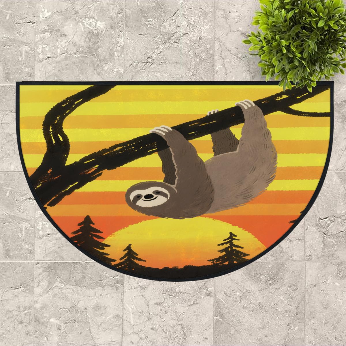 Große halbrunde Fußmatte, Faultier-Sonnenuntergang, rutschfest, saugfähig, halbrund, Eingangsbereich, niedlich, weich, halbrund, waschbar, Teppich für Küche, Badezimmer, Schlafzimmer, 160 x