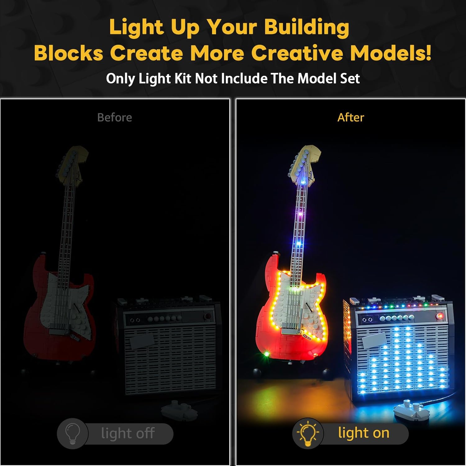 Kyglaring LED Light Kit Compatible with Lego Set 21329, Lighting Accessories Compatible with Ideas Fender Stratocaster, Lights Only (Model Not Included), Classic Version.