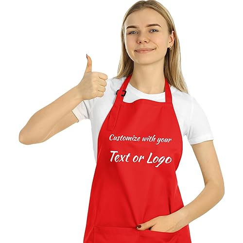 Waterproof Server Apron - Customize Your Personalized Black Apron - Ideal for Servers (Red)