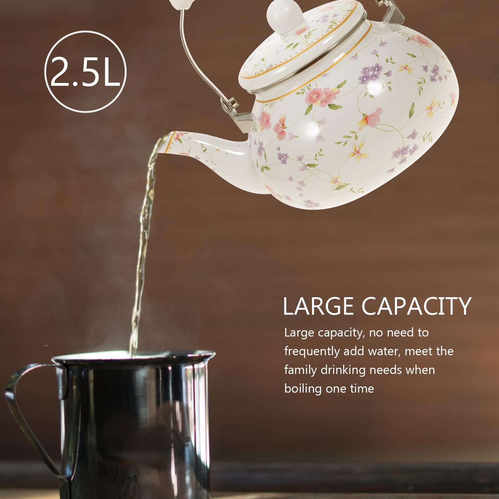 Tetera Esmaltada 2,5 L Color Blanco para Hotel y Restaurante, Inducción