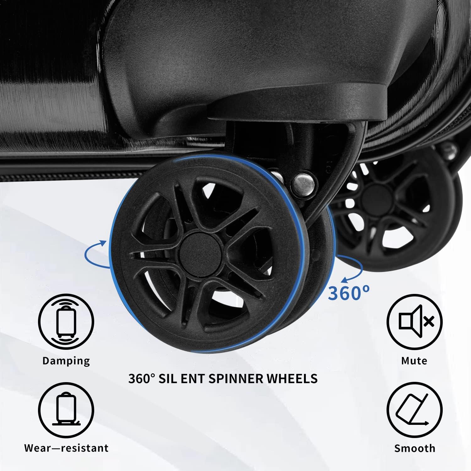 review imiomo Luggage Sets, Suitcase with Spinner Wheels, Hardside Large Hard Shell 3 Piece Luggage Set, Rolling Travel Suitcases with TSA Lock (Black,20/24/28)