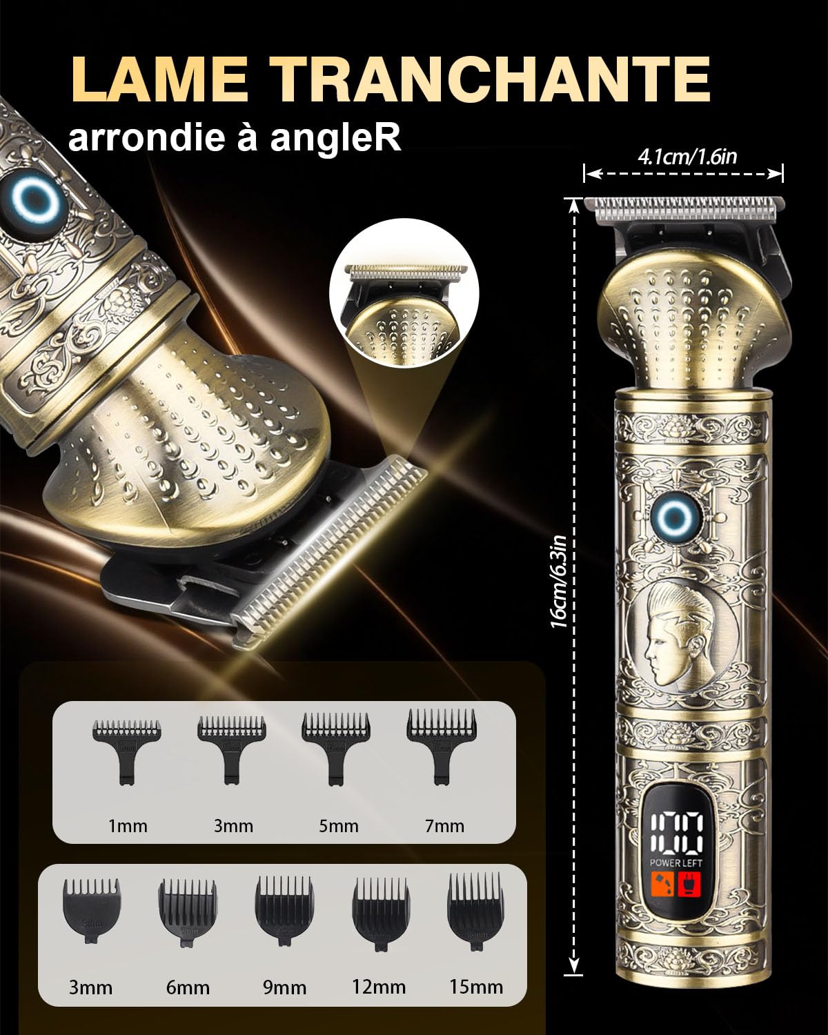 Tondeuse Barbe Homme Professionnelle 7 en 1, Tondeuse Cheveux Sans Fil Étanche avec Lame en T, Écran LED, USB-C Charge Rapide, Kit Tondeuse Corps & Visage, Idée Cadeau Rasoir Homme