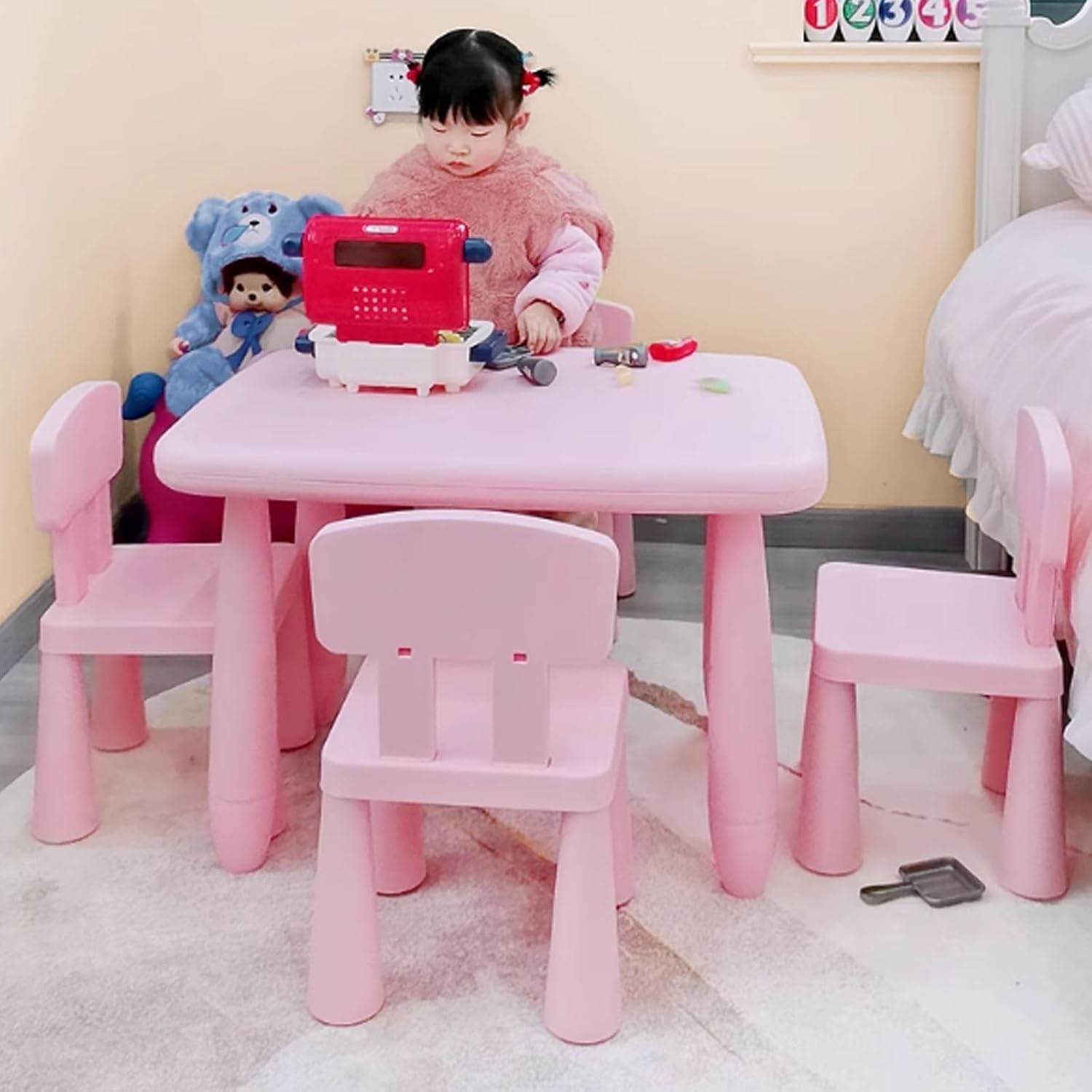 Children's Kindergarten Plastic Desks and Chairs, Children's Toy Small Table and Chair Sets, Plastic Learning Home Games(A10)