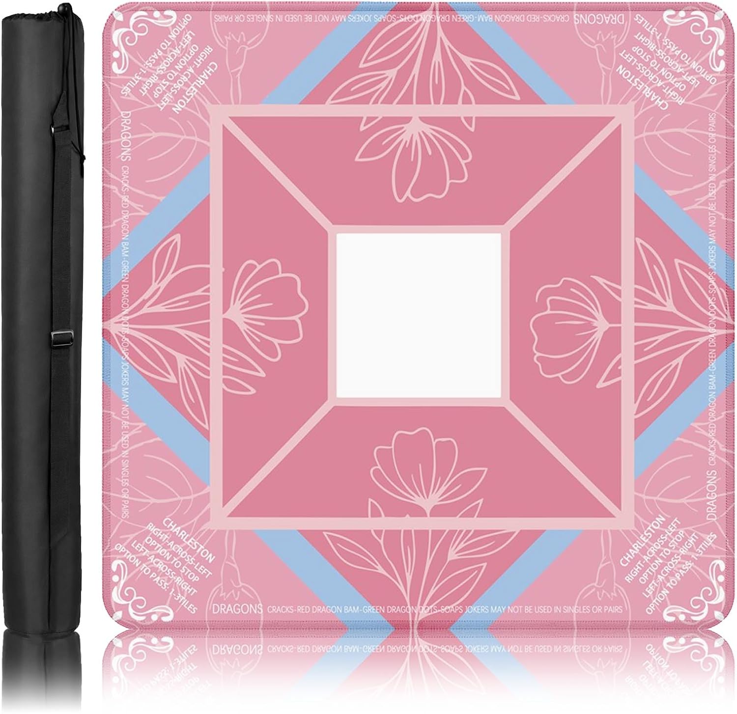 Britimes Mahjong Mat with Black Carrying Bag Pink Non-Slip Noise Reduction Gaming Mat 31.5" x 31.5" Rubber Multi Purpose Game Table Cover for Mahjong Card Dominoes Board Tile Games