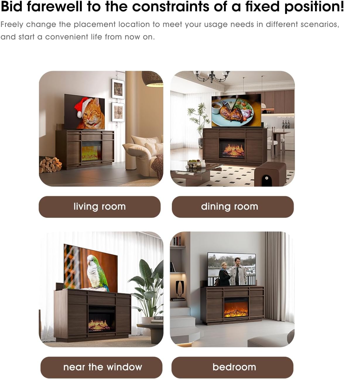 Electric Fireplace TV Stand with Realistic Flame Effect - Heater & Storage Cabinet, Remote Control, Adjustable Temperature for Living Room (Brown Oak)