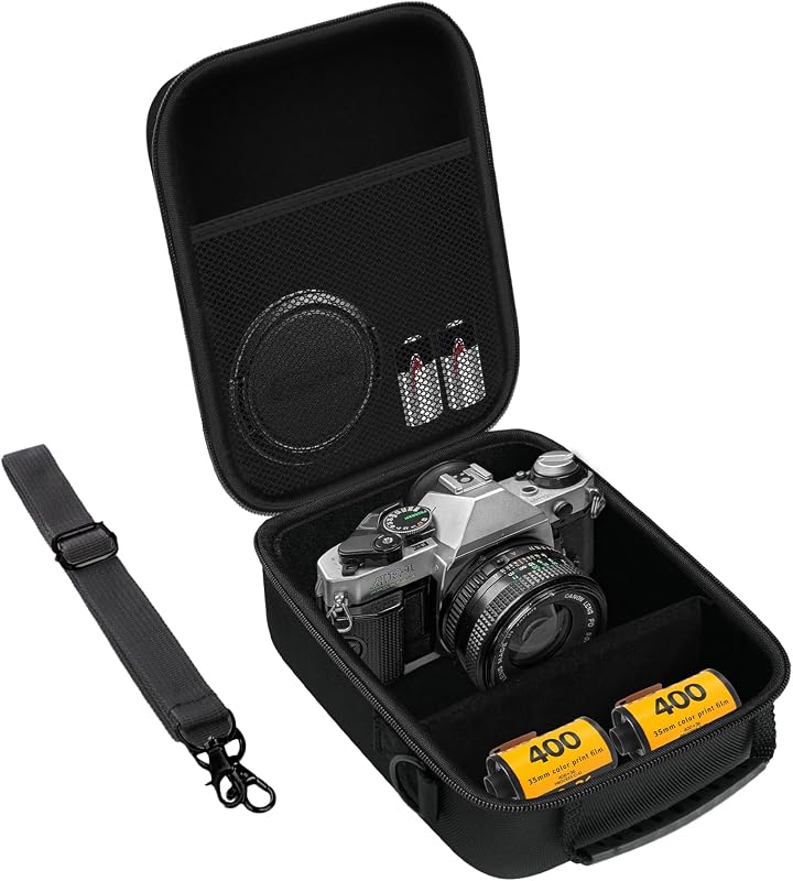 Film Camera Case for Canon AE-1 35mm & 50mm /Rebel 2000 Travel Storage Bag | Protective Carrying Bag, Shockproof EVA Shell, Adjustable Dividers, Shoulder Strap, Dustproof, Travel & Daily Storage